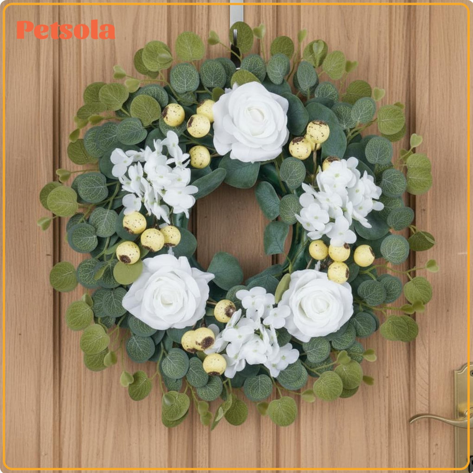 petsola Reusable Ivory Blossom Floral Wreath Lifelike Seasonal Greenery Wreath Realistic Look House Decoration No Maintenance Required for Wedding Planners, Living Room ราคา 2,640 บาท*ส่งฟรี