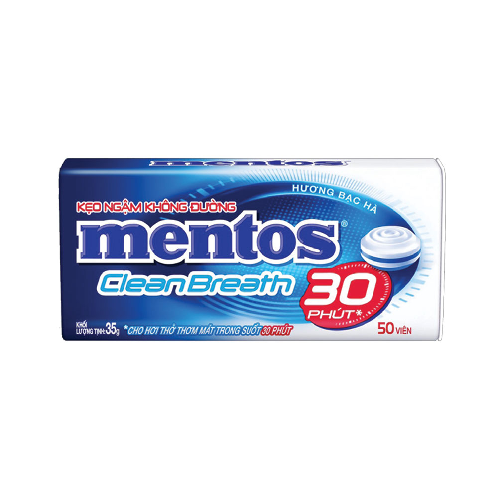 [Co.op Online] - Kẹo không đường Mentos Clean Breath bạc hà hộp thiếc 35g