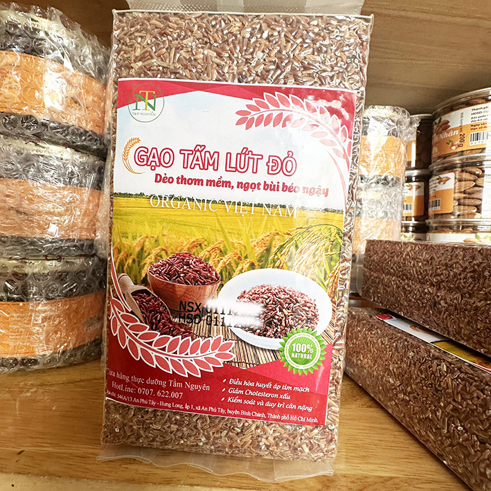 Gạo tấm lứt đỏ hữu cơ Việt Nam (gạo 6 tháng)-Túi 1kg dùng ăn số 7