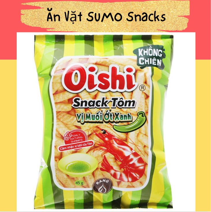 Bim Bim Snack Tôm Oishi vị Muối Ớt Xanh 40g-Ăn Vặt Sumo Snack
