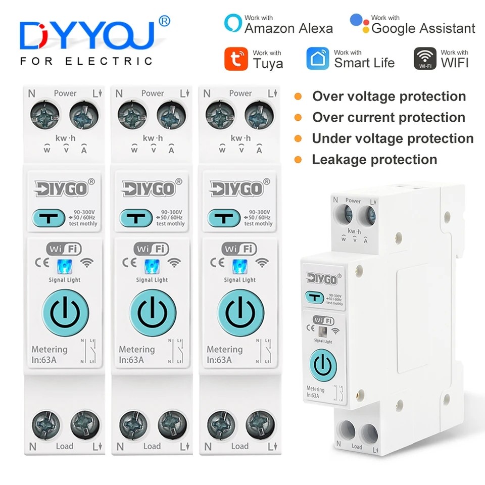 Aptomat wifi chống giật 1P 220v 63A át chống dòng rò cb chống giật cầu dao điện bảo vệ chống quá tải