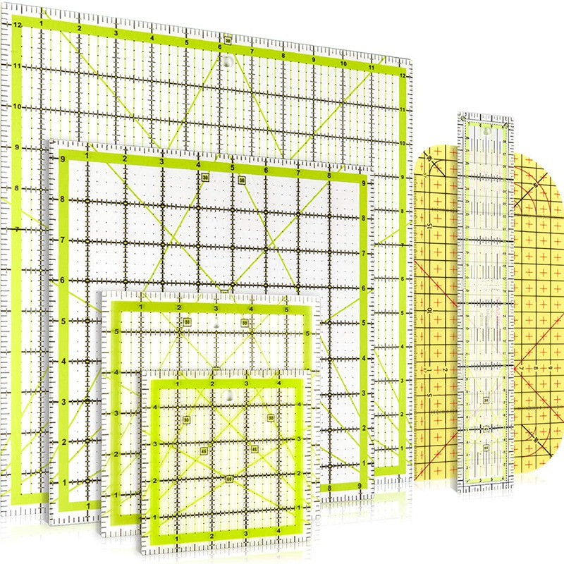 (YERF) 6 PCS Quilting Ruler Square Acrylic Quilting Ruler Fabric Cutting Ruler Transparent Marker Acrylic Ironing Ruler
