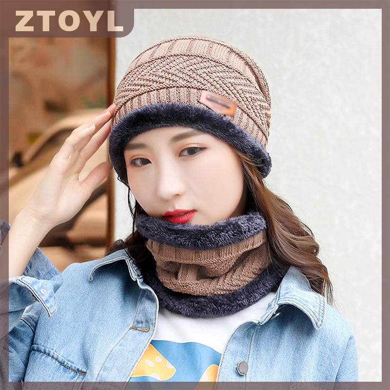  ZTOYL Mới đan lông cừu khăn mùa đông mũ mềm nam và nữ Mũ len ấm mũ dày cộng với nhung lỏng Mũ mùa đông với khăn quàng cổ 