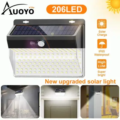 Auoyo Solar Security Outdoor Lights 206 LED Solar Lights Outdoor Lighting 270° Wide Angle Lighting Solar Motion Sensor Lights Wireless Waterproof for Yard Garage Deck Pathway Porch