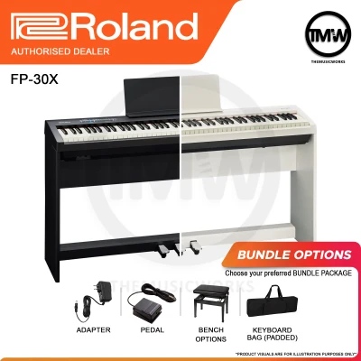 [PRE-ORDER Oct/Nov 2021 onwards] Roland FP-30X Portable Digital Piano Keyboard (Black, White) 88 Keys PHA-4 Standard Escapement Ivory FP30X Piano Stand & Tri-Pedal Unit, FP 30X Bluetooth Wireless connect Absolute The Music Works Store