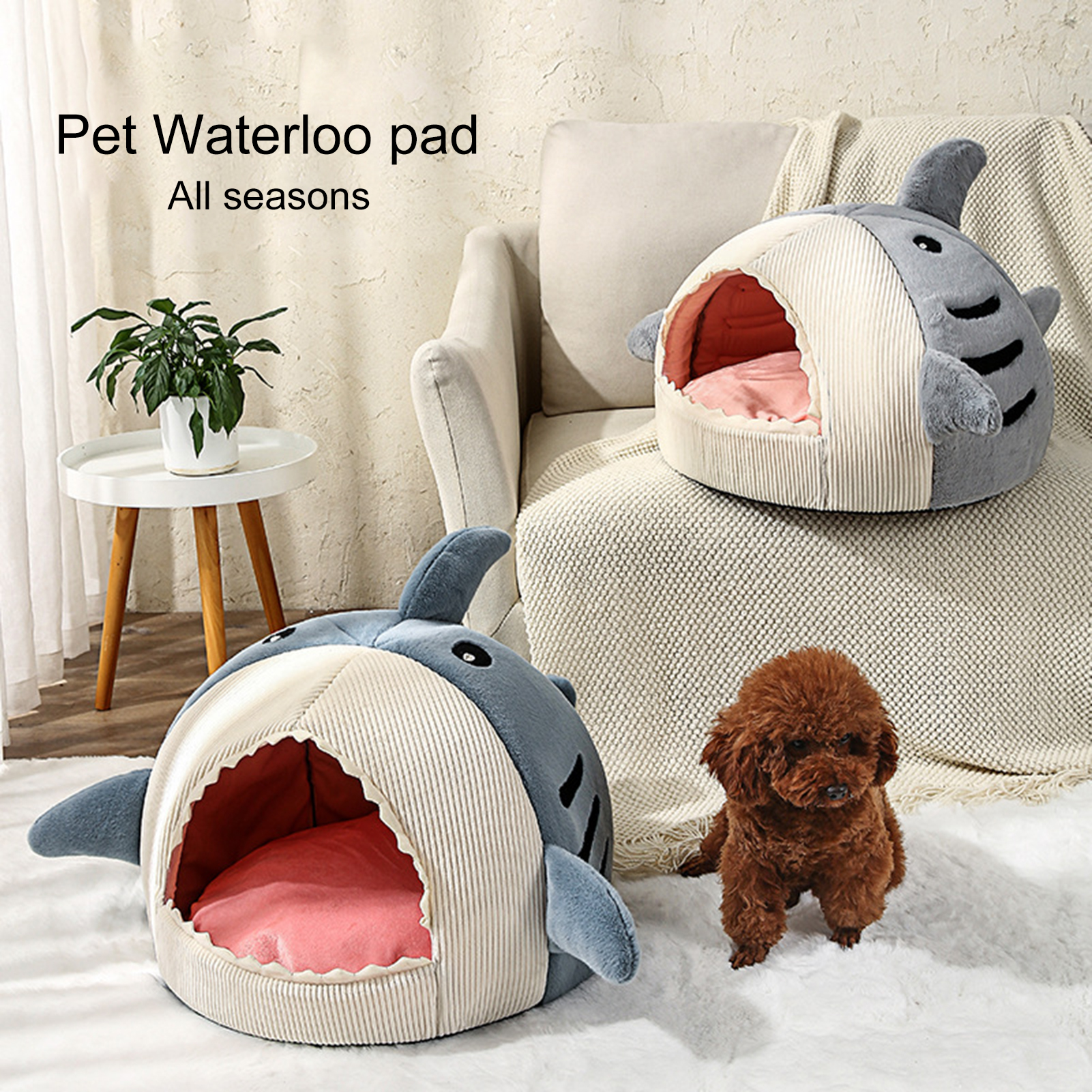 gu99 Cat Nest Cartoon Shark Shape Big Mouth Thick Cute Animal Warm Rest And Sleep Semi-closed Pet Mini House for Four Seasons Pet Den Thick