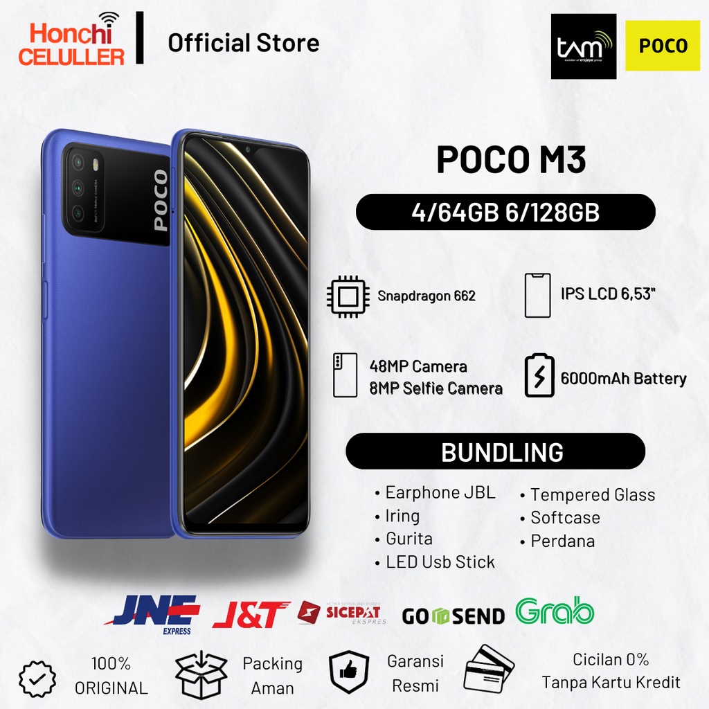 Xiaomi POCO M3 6/128GB 4/64GB Garansi Resmi POCO Indonesia TAM Harga 1,099,000 rupiah*Gratis Ongkir