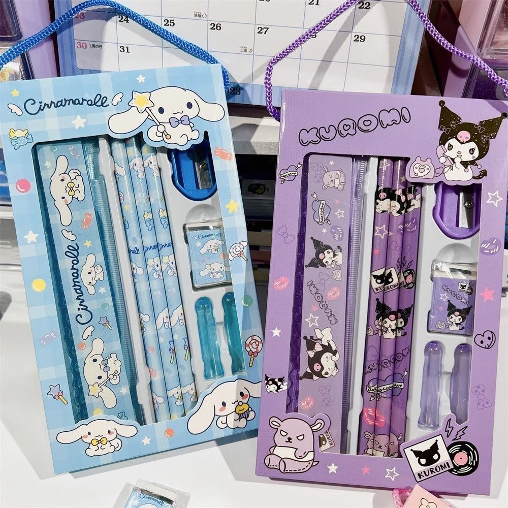 BNVVX My Melody Bộ Văn phòng phẩm kuromi Cinnamoroll Bút chì sắc nét hơn Bộ tẩy bút chì Đồ dùng học tập Hoạt hình anime Bộ Văn phòng phẩm trường học Trường Tiểu Học