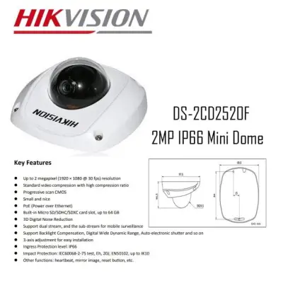 Original HIKVISION DS-2CD2520F 2 MP Network Mini Dome Camera