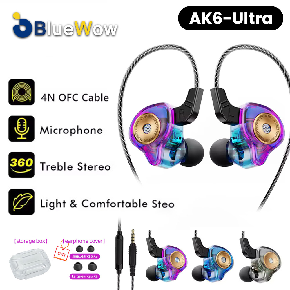 BlueWow Original QKZ AK6Ultra HiFi Wired Earphone In Ear Monitor Headphone Bass Stereo Dynamic Headset Sport Race Earbuds 3.5MM With Mic ราคา 176 บาท*ส่งฟรี