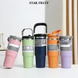 STAR FRUIT Ca có tay cầm du lịch cách nhiệt chân không thép không gỉ 304, có nắp chống rò rỉ, thích hợp cho xe hơi, văn phòng, sử dụng ngoài trời