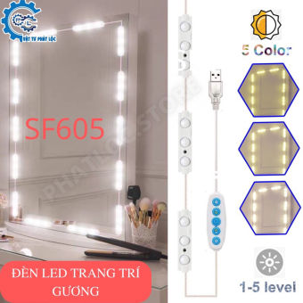 Bộ Đèn Led Gắn Gương Bàn Trang Điểm, Đèn Dán Trang Trí Gương Siêu Sáng Dài 5m, 5 Chế Độ Sáng SF605