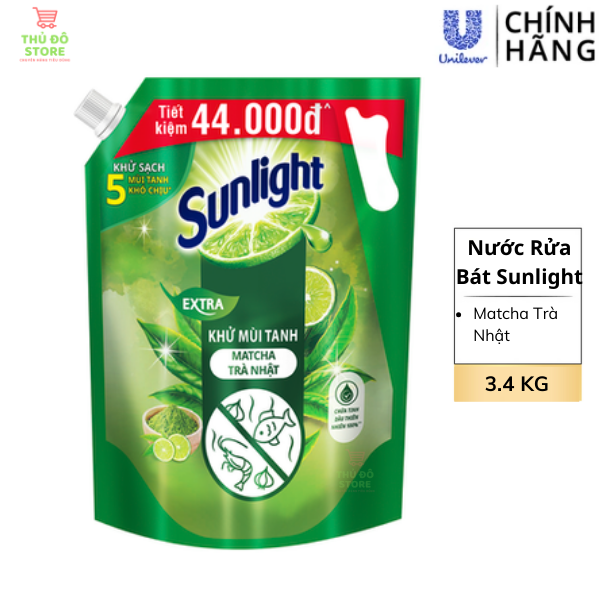 Nước rửa chén bát sunlight thiên nhiên matcha trà nhật - túi 3.4kg