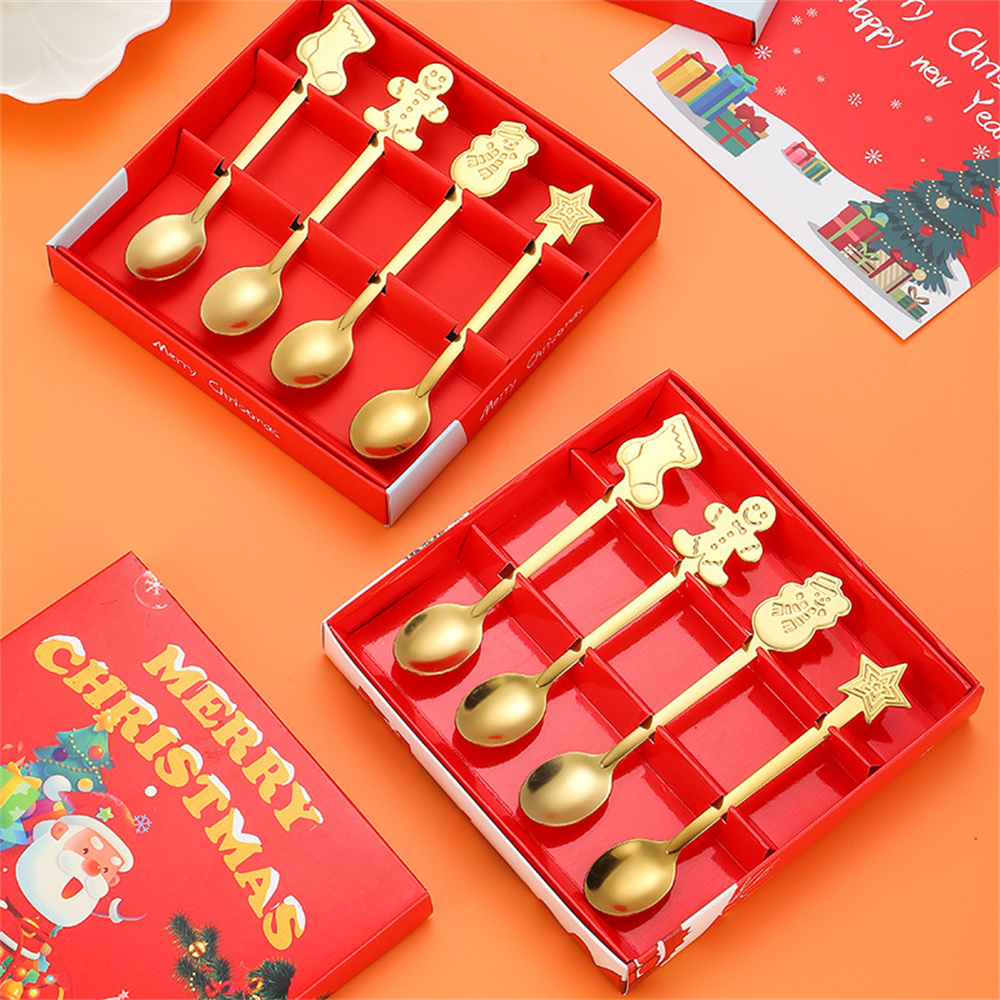 Christmas Spoon Stirring Spoon Gift Set Christmas Tableware Stainless Steel Spoon Creative Coffee Spoon