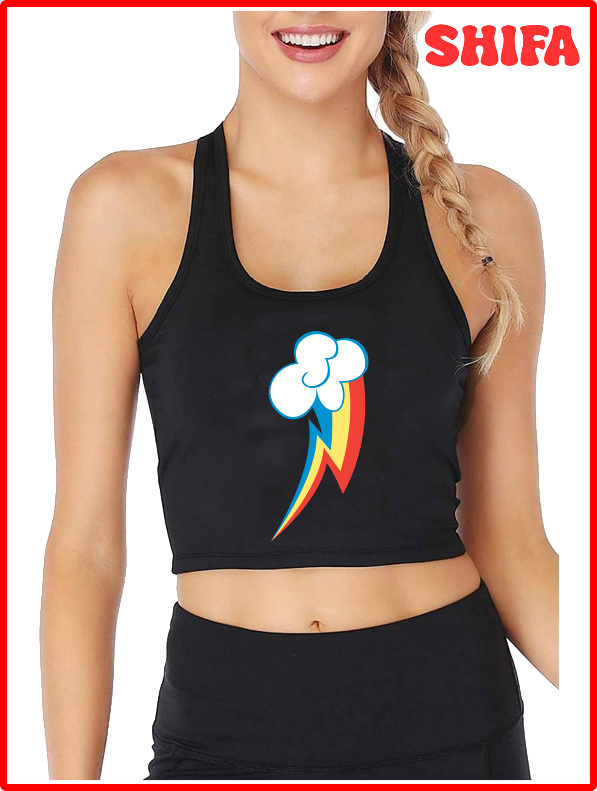 [SHIFA] Rainbow Dash Graphics Cutie Sexy Slim Fit Crop Top Street Fashion Funny Rock Tank Tops Girl's Cotton Sports Fitness Camisole ✬✫✩