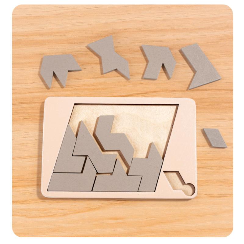【Youer】 1 bộ đồ chơi trẻ em bằng gỗ câu đố hình học thách thức không thể đốt cháy não giải nén Iq Tangram trêu ghẹo não ghép hình câu đố cho người lớn