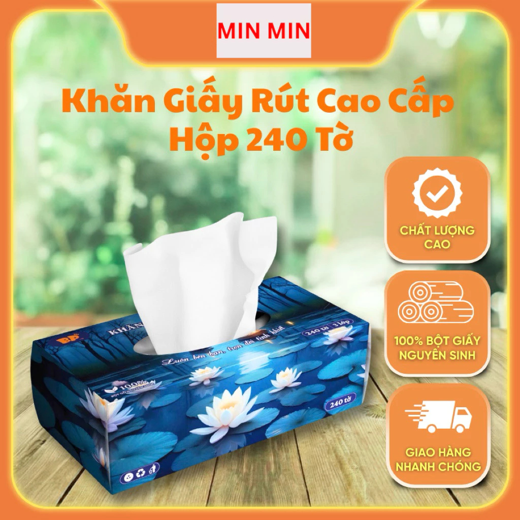 [ Xanh Dương ]Khăn Giấy Rút Cao Cấp BP Tissue Hộp 240 Tờ 100% Bột Giấy Nguyên Sinh Thấm Hút Tốt An Toàn Cho Da
