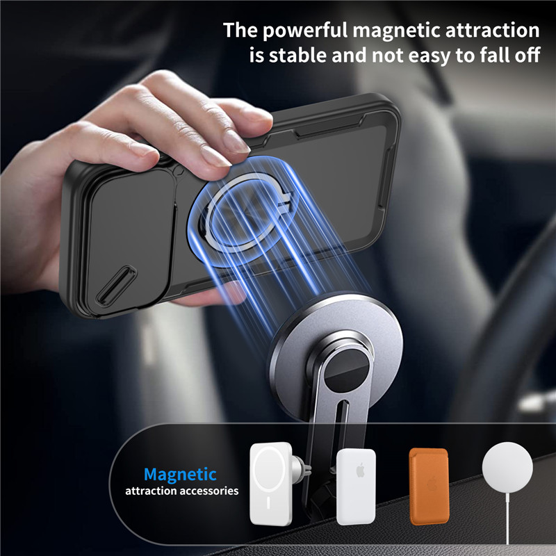 Phone Case For Iphone With Slide Camera Cover Ring Stand Armour_voghion.com