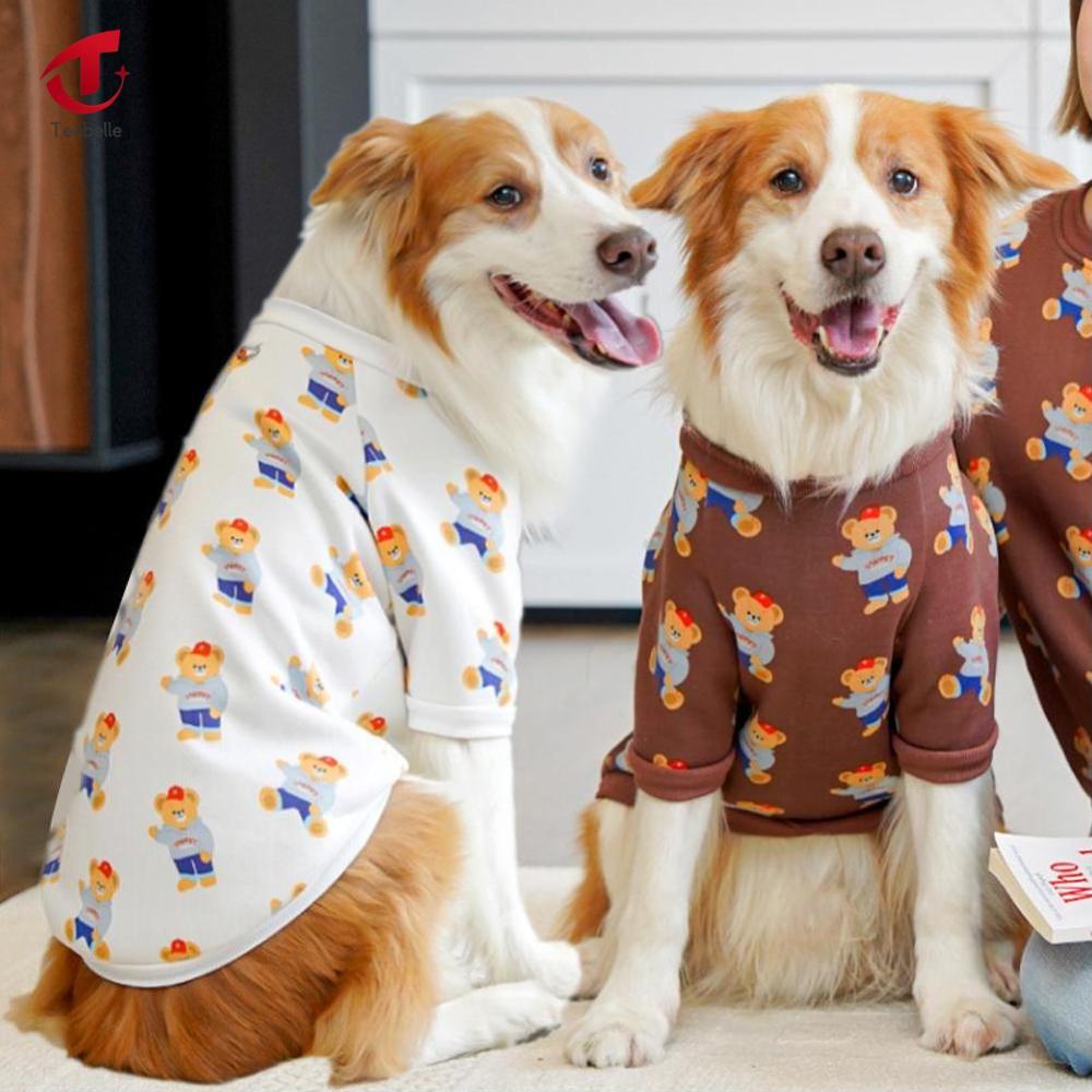 Teabelle Áo thun mèo họa tiết cún cưng patttern gấu thời trang 7.5-45kg quần áo cho chó cotton nguyên chất cho chó bulgie Pháp Mediun chó lớn mềm thoáng khí