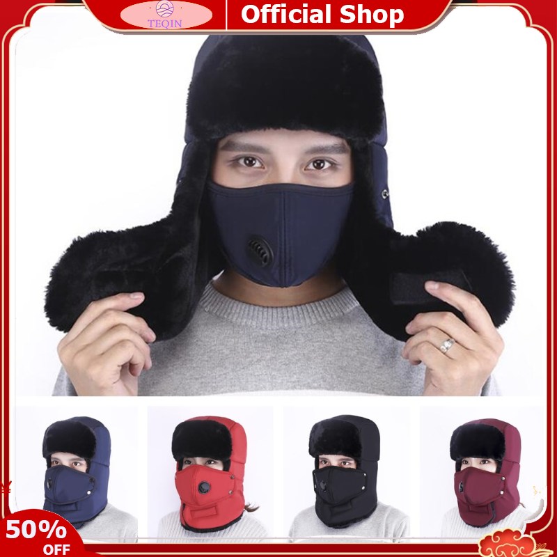 TEQIN IN stock Unisex Winter Hats Outdoor Anti-smog Riding Thickened Warm Ear Protection Cap ราคา 149 บาท*ส่งฟรี