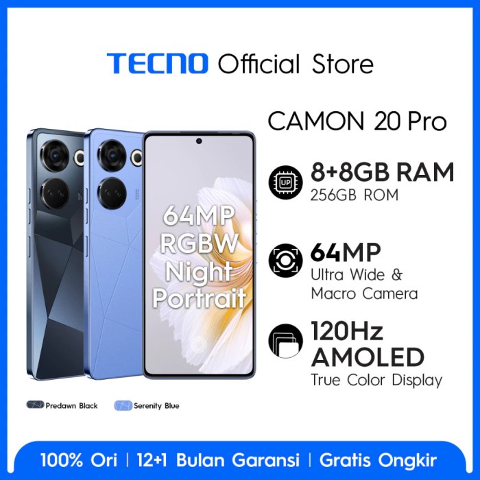 TECNO CAMON 20 Pro 5G 8/256GB Garansi Resmi Giá 3,094,000 Đồng*Miễn phí vận chuyển