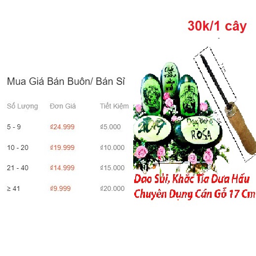 Dao sủi, khắc tỉa dưa hấu chuyên dụng cán gỗ 17 cm
