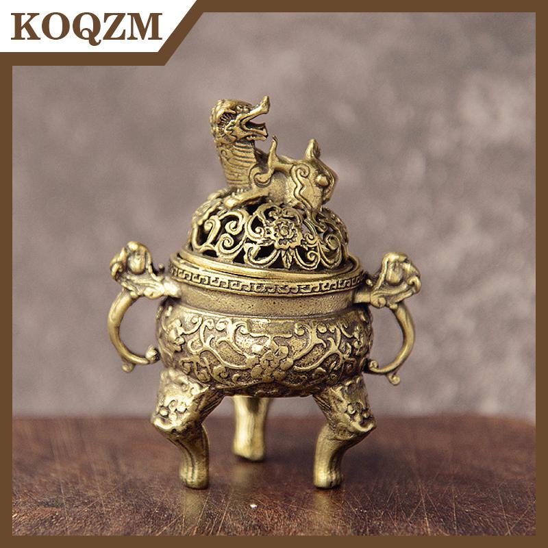 KOQZM กระถางธูปทองเหลืองขนาดเล็กลายดอกบัว Jiuding