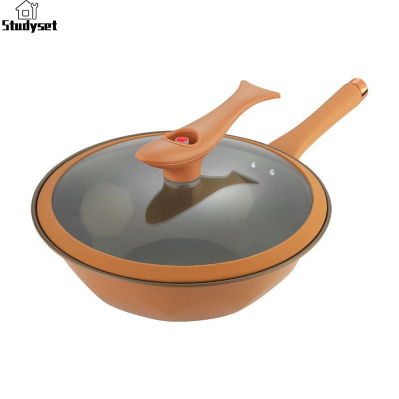 Studyset IN stock Micropressure Wok With Steamer Basket Pot Cover Clay Titanium Non-stick Wok Pan Easy Cleanup Pot For Cooking ราคา 869 บาท*ส่งฟรี
