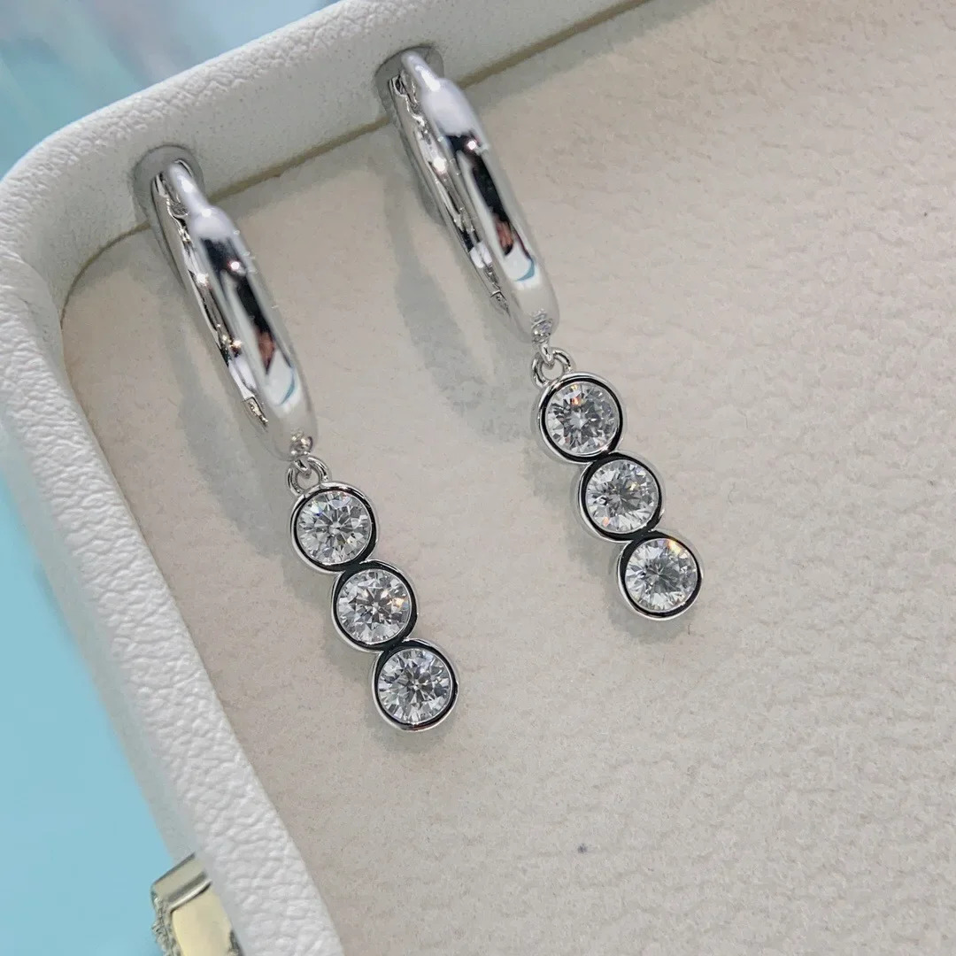 Solid 14K White Gold AU585 Platinum PT950 Tassel Design Earrings Buckle Women Moissanite Fashion Earrings · v3