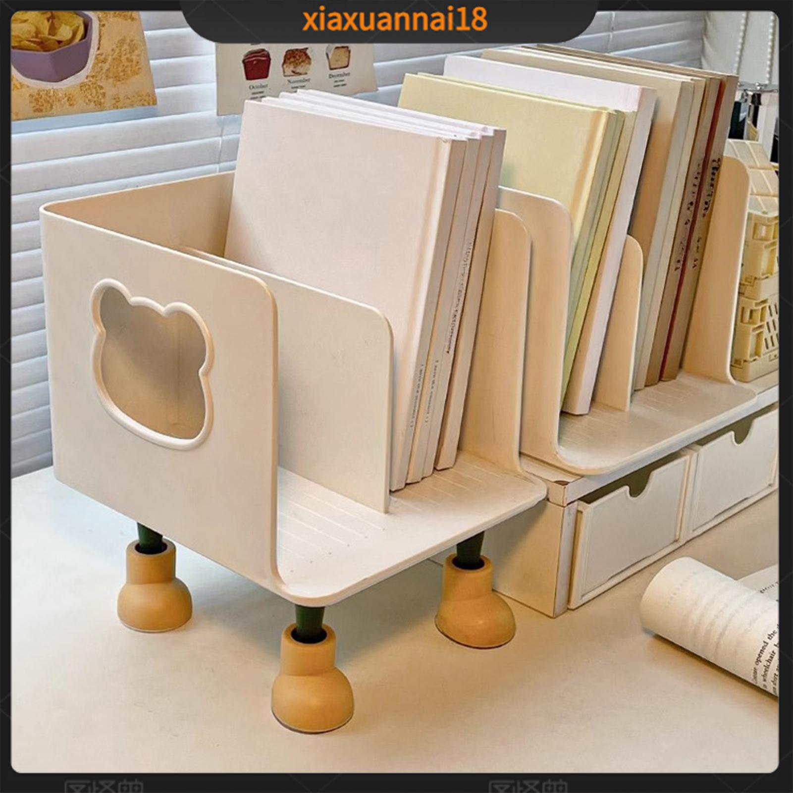 xiaxuannai Book and Stationery Holder Cute Bear Hollow Storage Adorable Bear Bookend Organizer with Multi-tier Shelves Perfect Desktop Bookshelf for Office Dorm Room Storage Space-saving Plastic Rack for