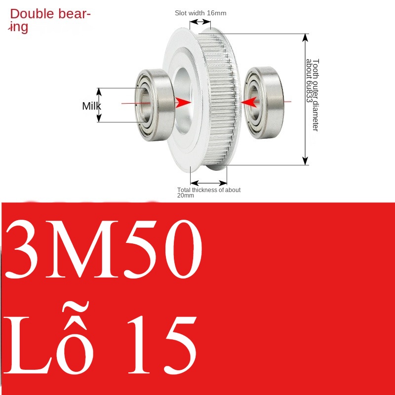 Bánh Răng Đồng Bộ 3M 50 Răng Guangfa - Răng Căng, Rãnh 11/16/21mm, Có Ổ Bi, Lỗ 5-17mm, Nhôm, Hướng Dẫn Công Nghiệp - răng 16-15
