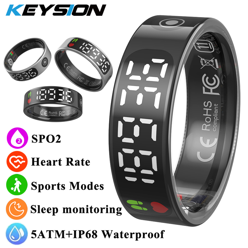 KEYSION New Smart Ring 5ATM Waterproof Step Health Tracker Heart Rate Blood Oxygen Monitor Sleep Monitoring LCD Display for Android IOS ราคา 916 บาท*ส่งฟรี