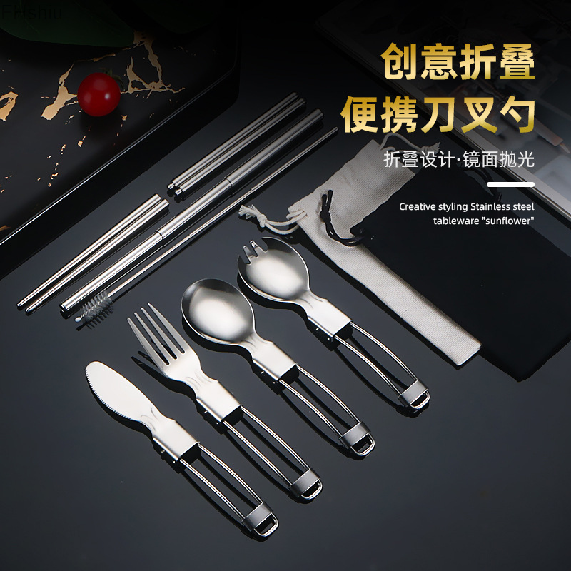 304 stainless steel foldable knife, fork, spoon, chopsticks, cloth set