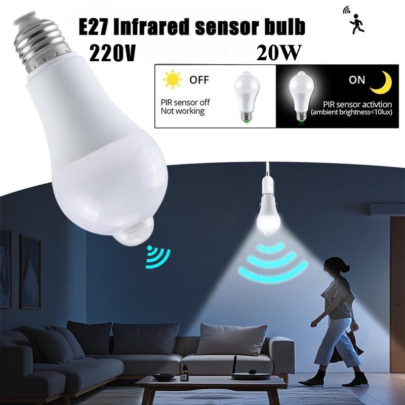 หลอดไฟ LED, E27, เซ็นเซอร์ตาแมวอินฟราเรด, หลอดไฟที่ละเอียดอ่อน, ประหยัดพลังงาน, เปิด/ปิดอัตโนมัติ, การตรวจจับอัจฉริยะ, เซ็นเซอร์ตรวจจับความเคลื่อนไหว, 220V, 20W ราคา 148 บาท*ส่งฟรี