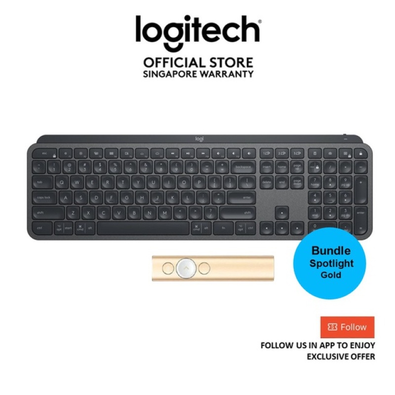 [Bundle] - Logitech MX Keys Advanced Multi-Device Bluetooth Wireless Illuminated Keyboard + Spotlight Gold Singapore
