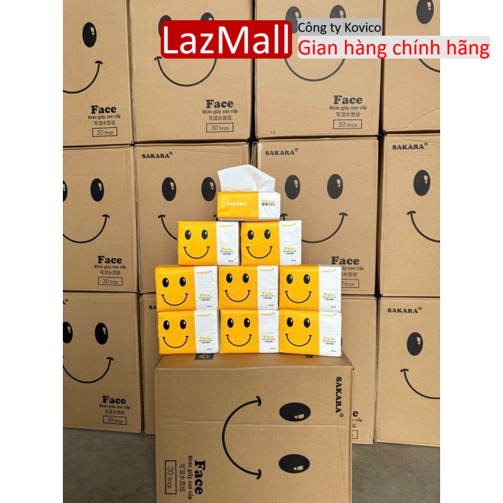 Thùng 30 Gói Giấy Ăn Mặt Cười 4 lớp mềm dai không bụi giấy lau an toàn cho