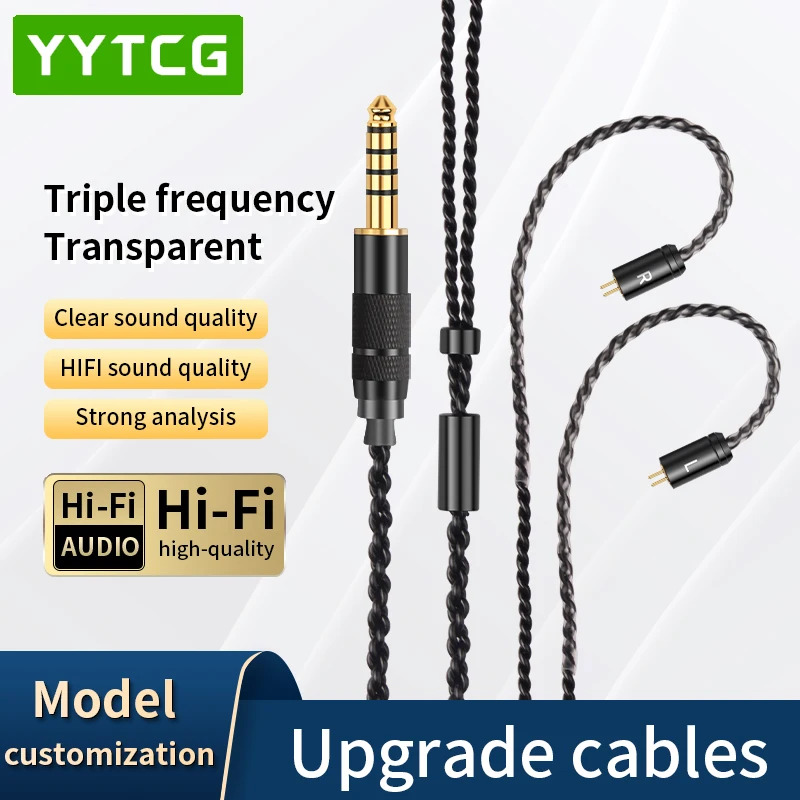Yytcg cáp tai nghe âm thanh Hi-Fi Cáp IEM mạ 4 lõi MMCX giắc cắm phụ 2 chân 2.5/4.4/3.5mm cho Carat 