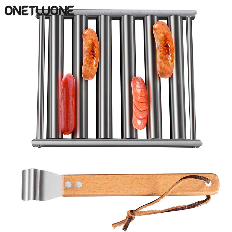 onetwone Stainless Steel Sausage Roller Rack, Hot Dog Roller Stainless Steel Sausage Roller Rack with Extra Long Wood Handle, BBQ Hot Dog Griller for Evenly Cooked Hot Dogs ราคา 432 บาท*ส่งฟรี