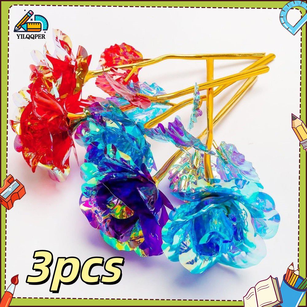YILQQPER 3pcs Gold Foil Rose Flower, Eternal Rose Bouquet, Valentine's Day Mother's Day Birthday Creative Gifts Graduation Bouquets, Home Decoration Fake Flower Gold foil roses Christmas Valentine's Day birthday gift ราคา 19 บาท*ส่งฟรี