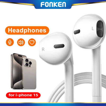 Fonken Wired Earphones For IPhone 15 Pro Max in-Ear Earbuds Type-C Head with Mic Bass Stereo Headset Not Bluetooth