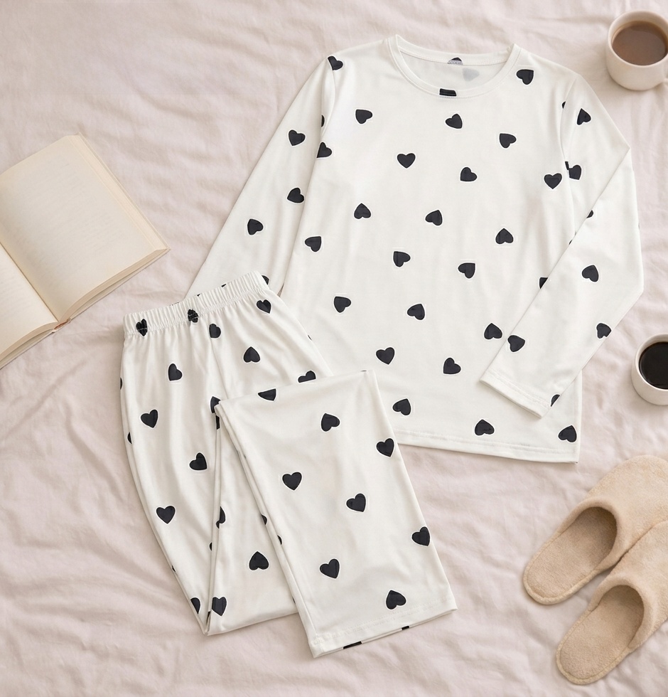 Premium Qulity Full Sleeves Little Heart Printed Nighty Soft cotton Night Wear for Women Night suit for girls and women Sleeping Dress Girls Sleepwear Loungewear Sleeping Suit lingerie T shirt and Pajama, Night Dress for girls and women Siddiqu's Store 01