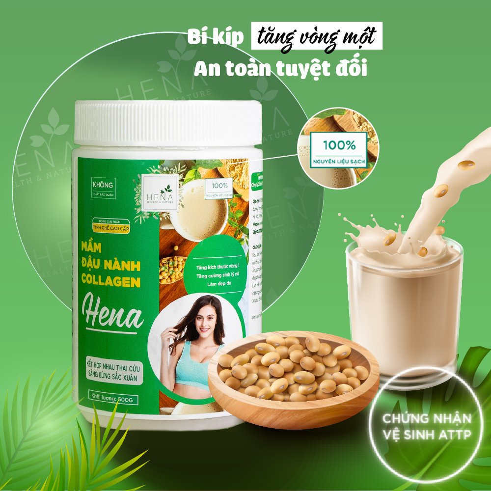 Bột Mầm Đậu Nành Nguyên Xơ Tăng Vòng 1 Hena Tinh Chế Cao Cấp 500G, Mầm Đậu Nành Tinh Chất Sản Xuất Đ