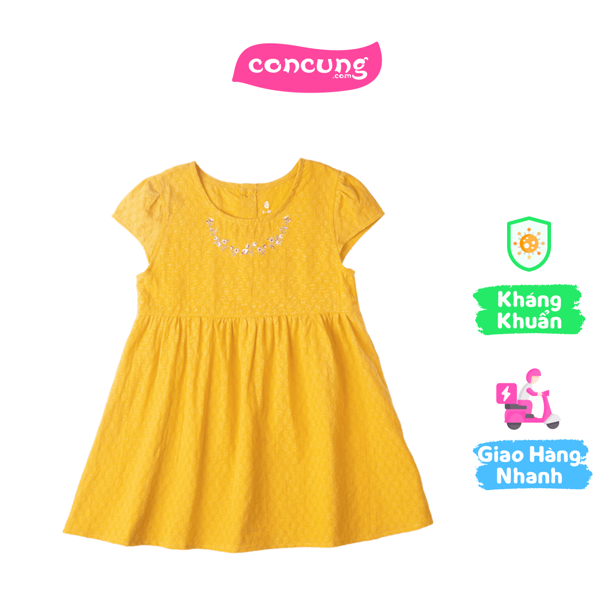 Đầm vải bé gái thêu hoa Animo TX1122076 (12-18M,Vàng)