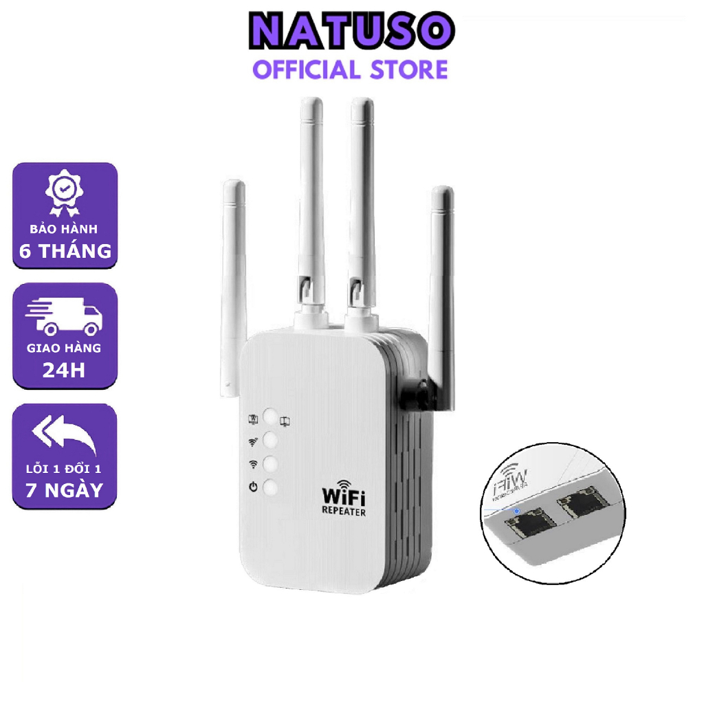 Bộ kích sóng wifi 4 râu Natuso KS2 tốc độ 300mbps 2 cổng RJ45 cắm trực tiếp dùng cho điện thoại lapt