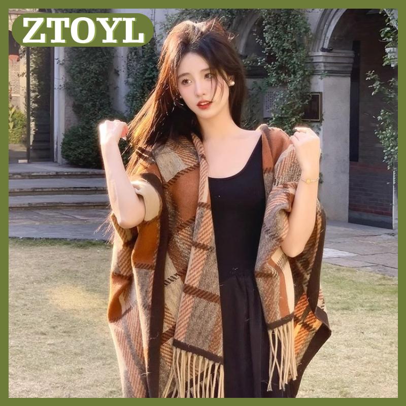 ZTOYL ผ้าคลุมปอนโชสำหรับผู้หญิงสำหรับฤดูหนาวผ้าห่มหนาดีไซน์สองด้านผ้าแคชเมียร์สุดหรูผ้าคลุมไหล่ผืนใหญ่ ราคา 253 บาท*ส่งฟรี