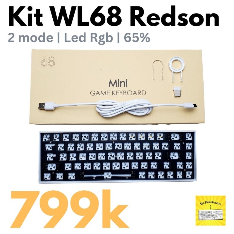 Kit Readson WL68 - kit MK68 - bàn phím cơ Led RGB Hotswap - Không dây 2 Chế Độ , 2.4ghz, & type-c - 68 phím - 65%