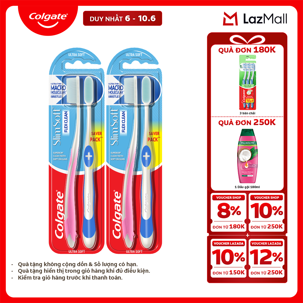 Bàn chải đánh răng Colgate Slimsoft Flex Clean - Mềm mảnh, than hoạt tính, 170mm