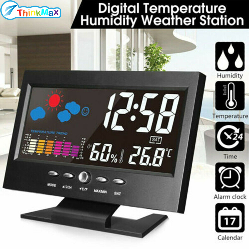 5-in-1 Led Digital Alarm Clock Calendar Weather Display Thermometer Humidity Monitor With Snooze Functions ราคา 172 บาท*ส่งฟรี