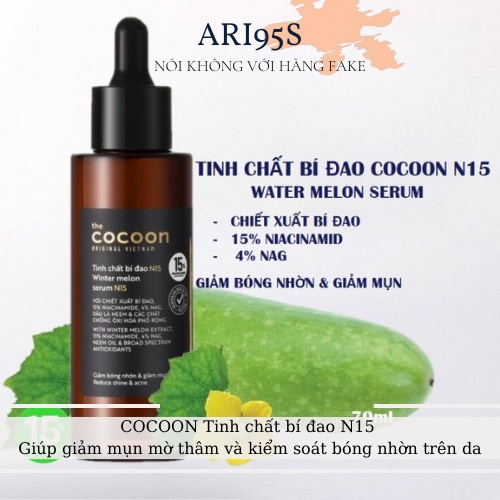 Tinh chất bí đao N15 Cocoon với 15% niacinamide giảm bóng nhờn và giảm mụn 70ml