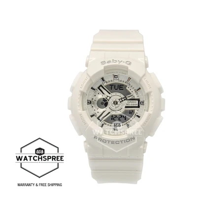 [WatchSpree] Casio Baby-G Layered 3D Metallic Face Women's White Resin Strap Watch BA110-7A3 BA-110-7A3